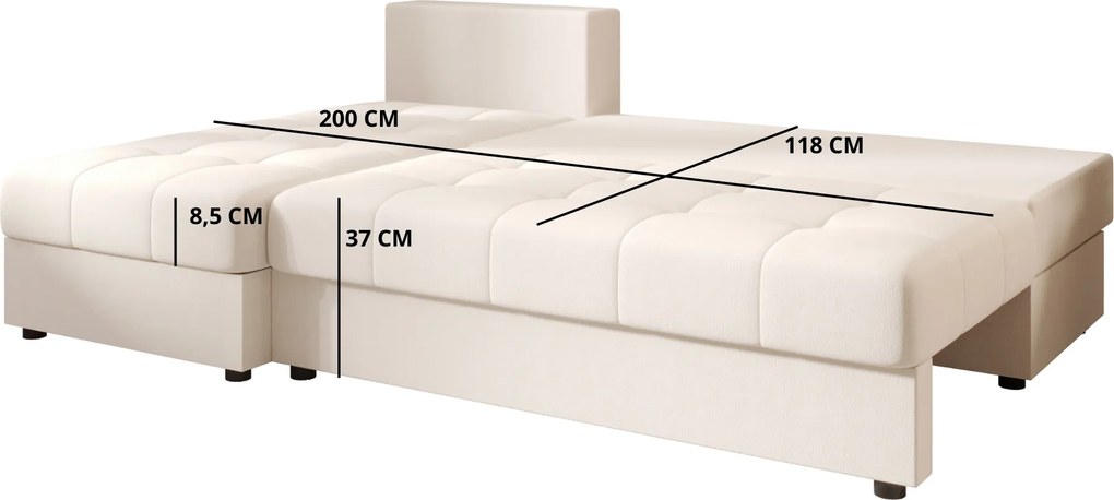 Rozkładana narożna sofa VENORIA SLIM 200x143 cm, kremowa, uniwersalna + 2 poduszki GRATIS