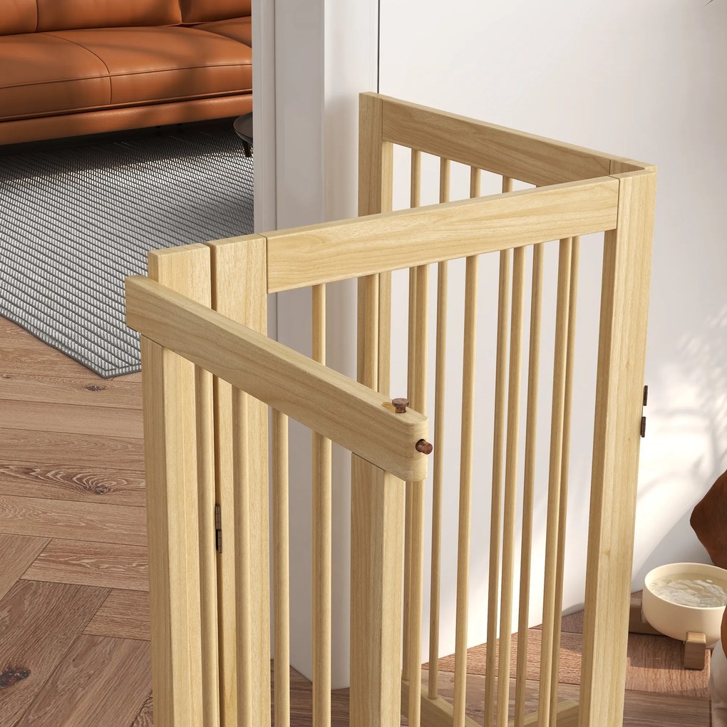 Bramka zabezpieczająca dla psów PawHut, wolnostojąca, składana, z drzwiami i nóżkami, rama z drewna, 220x36x91cm