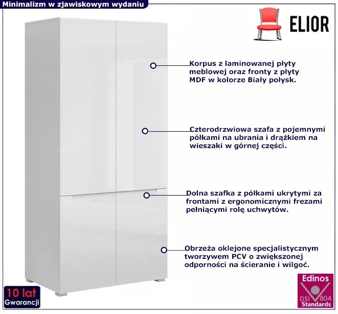 Biała szafa na ubrania z półkami i drążkiem - Entido 9X