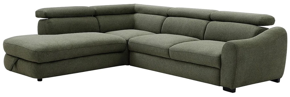 Kanapa narożna rozkładana lewostronna z  zielonej tkaniny teksturowanej BESEMA