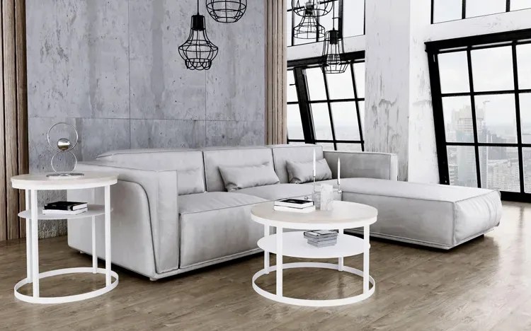 Dwupoziomowy stolik kawowy z półką dąb sonoma + biały A6-R75