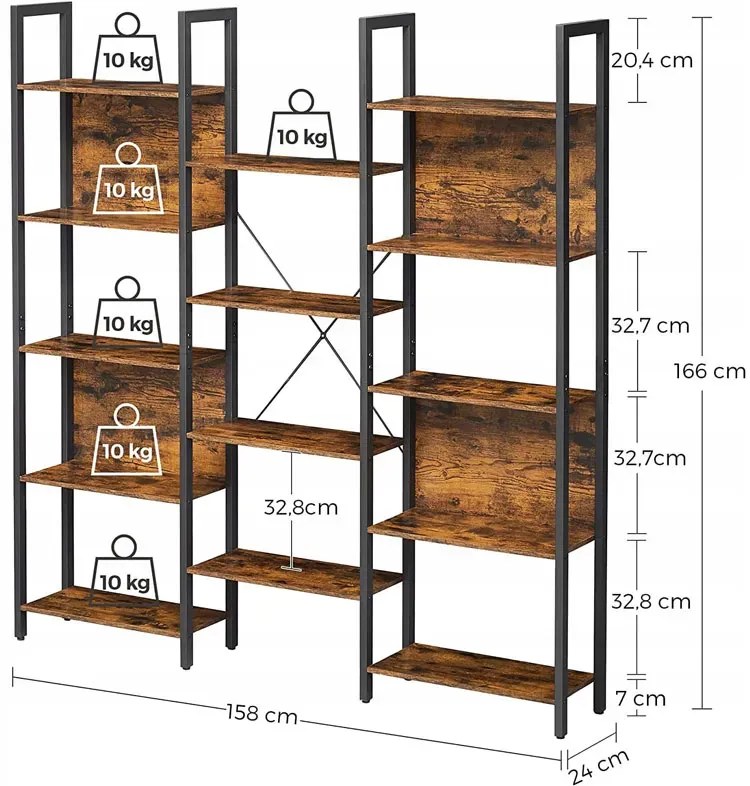 Podwójny Regał Metalowy W Stylu Loft Rustykalny Brąz C3-A21