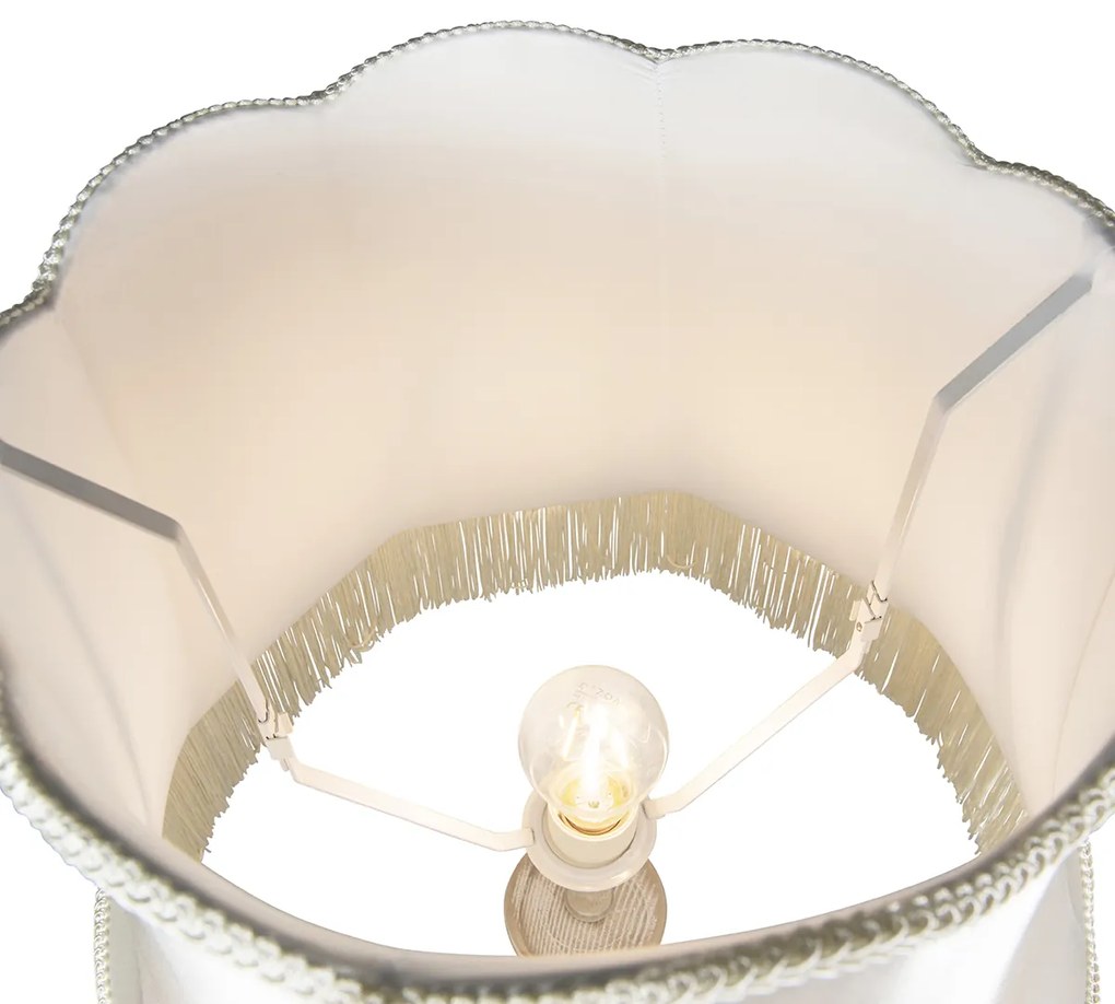 Lampa podłogowa szara z abażurem w stylu babci w kolorze kremowym - Classico Retro Oswietlenie wewnetrzne