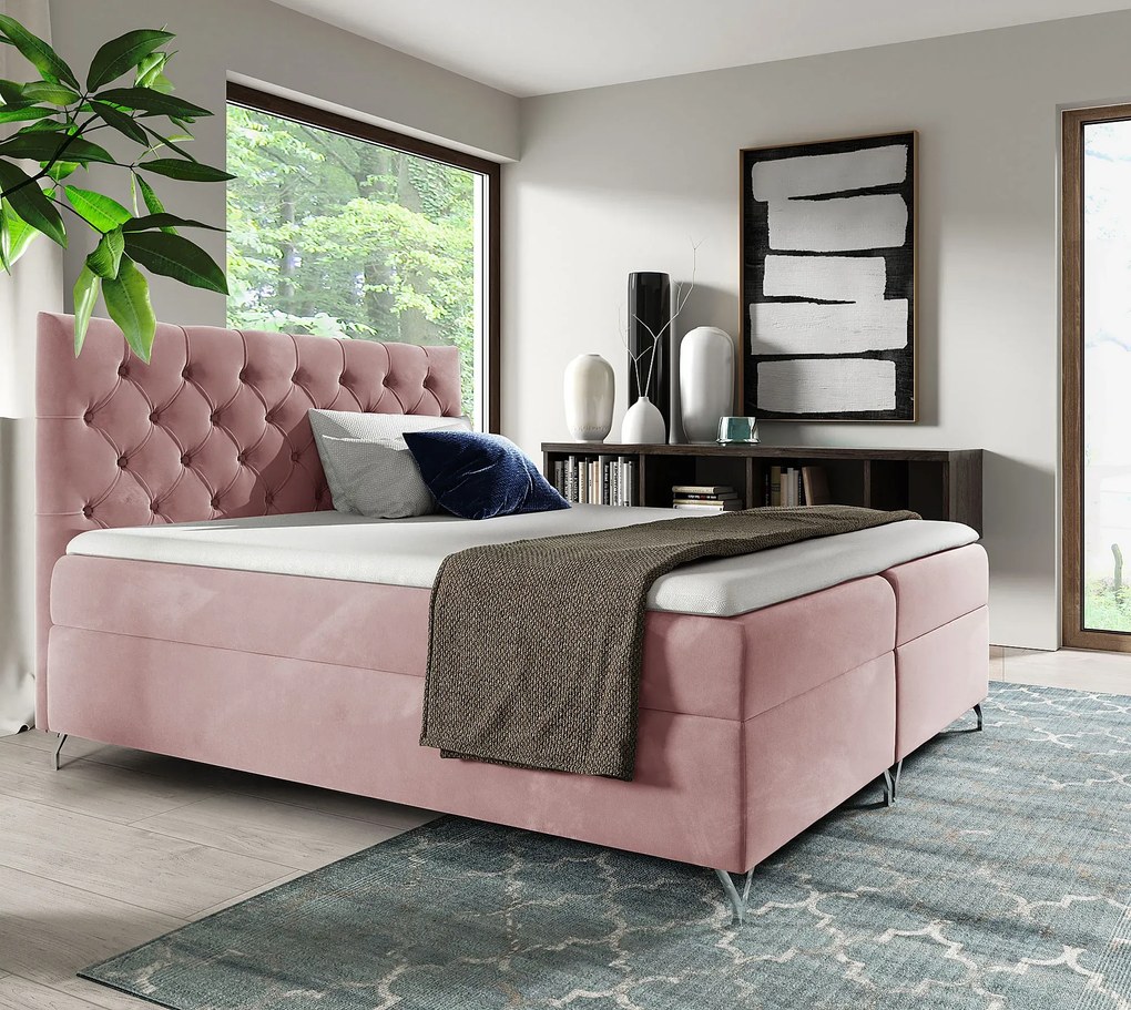 Różowe welurowe łóżko kontynentalne 5 rozmiarów A9-Z15
