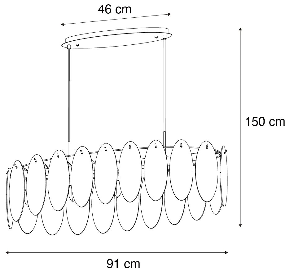 Lampa wisząca w stylu Art Deco złota z bursztynowym szkłem owalna 5-punktowa - Mochan ArtDeco Oswietlenie wewnetrzne