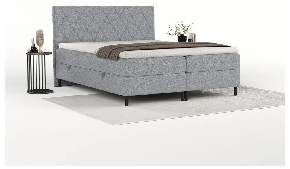 Szare łóżko boxspring ze schowkiem 160x200 cm Gwen – Maison de Rêve