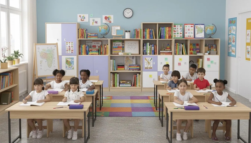 Zestaw mebli do szkoły podstawowej Blox Colours 17, fronty pastelowe fioletowe