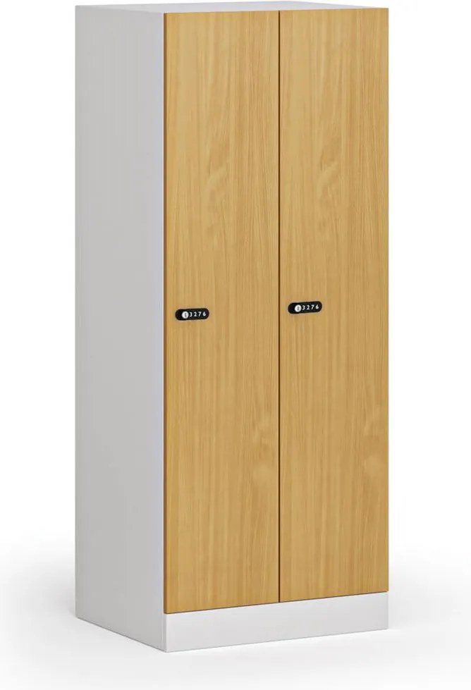 Szafa ubraniowa S1 obniżona 2-drzwiowa, 1500 x 600 x 500 mm, demontaż, zamek mechaniczny z kodem, drzwi laminowane, buk