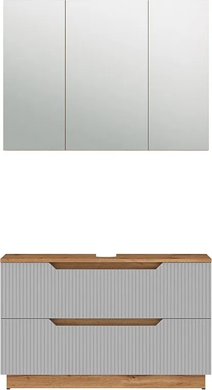 Zestaw mebli łazienkowych dąb/szary w paski 119.2x35x62.5 lotta