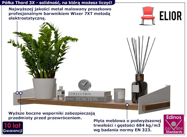 Skandynawska półka ścienna na książki biały + dąb lancelot - Mizu 3X