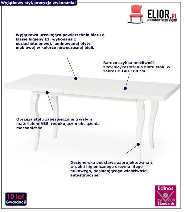 Biały stół rozkładany 140-180 cm - Rapid