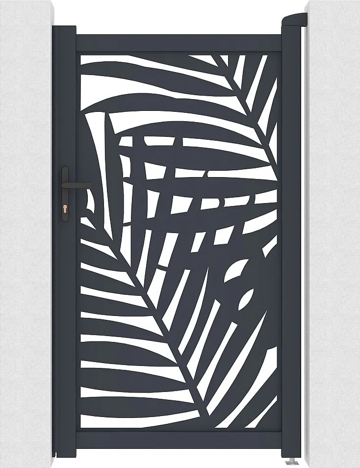 Furtka aluminiowa z motywem tropikalnym wyciętym laserowo – szer. 103 x wys. 181 cm – antracyt – TOGIRO