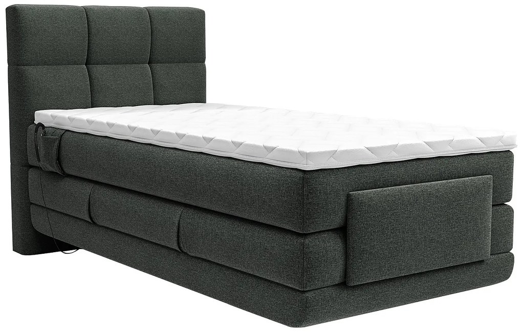 Zestaw łóżko kontynentalne z pikowanym zagłówkiem + stelaż elektryczny relaksacyjny + materac + nakładka na materac - 100 x 200 cm - Tkanina - Antracytowy - LODI marki PALACIO