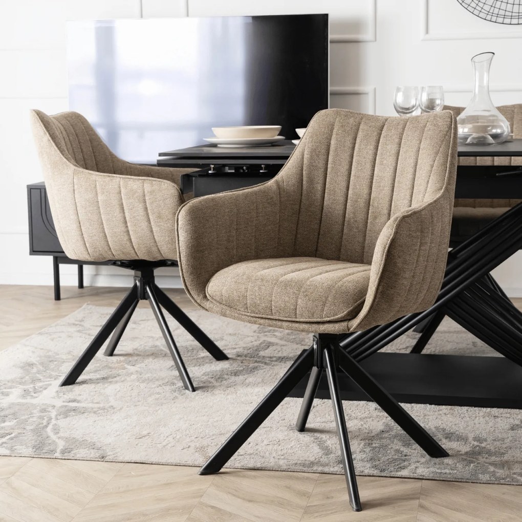 Krzesło Tapicerowane Obrotowe do Salonu MUMBAI Beżowe Nowoczesne