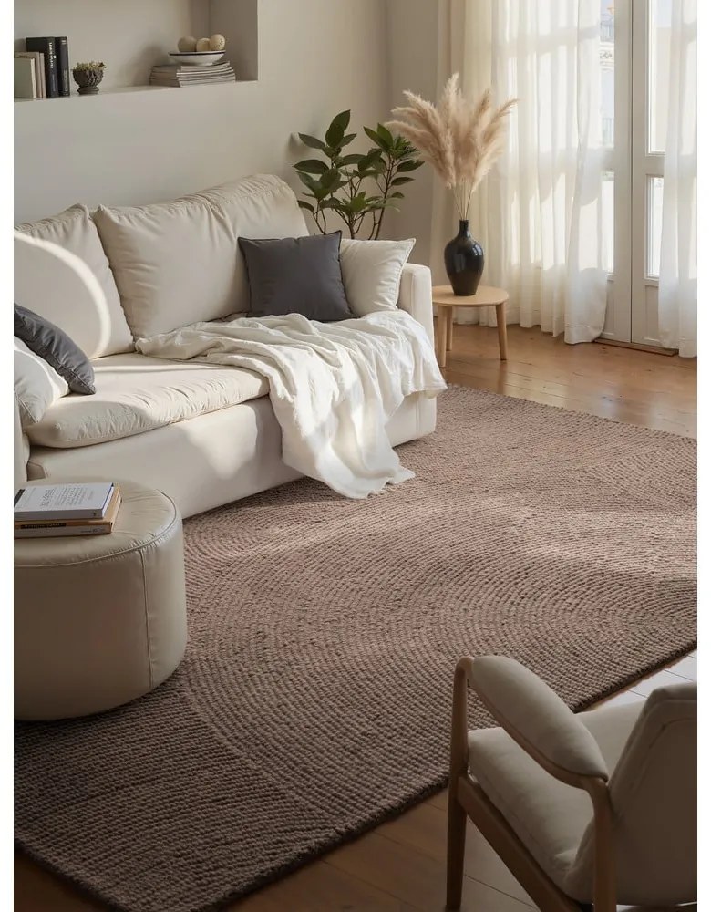 Szarobrązowy wełniany dywan tkany ręcznie 80x150 cm Eleni Taupe – Hanse Home