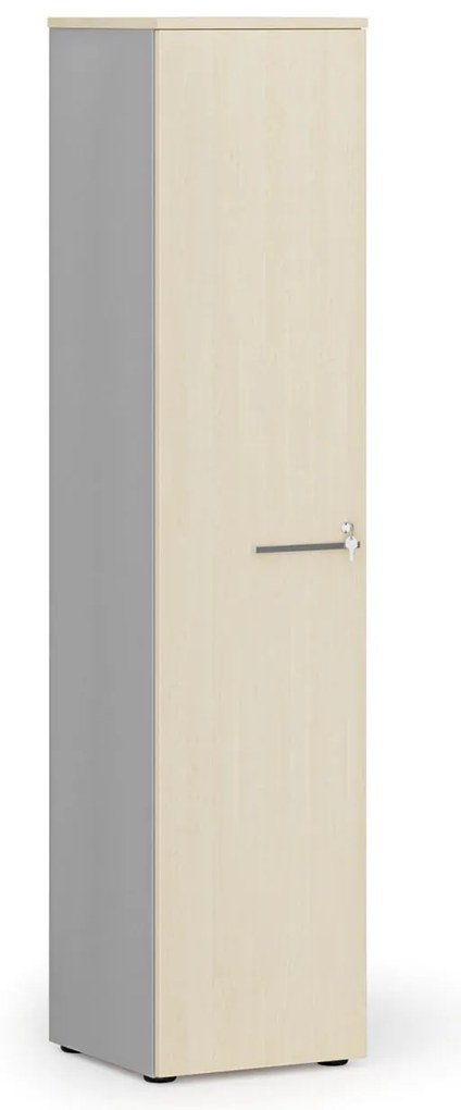 Szafa biurowa wąska PRIMO GRAY, 1781 x 400 x 420 mm, szary/brzoza