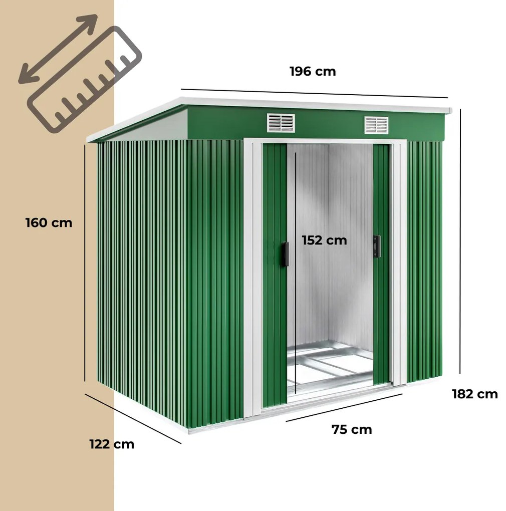 Domek narzędziowy L do ogrodu zielony Gardebruk