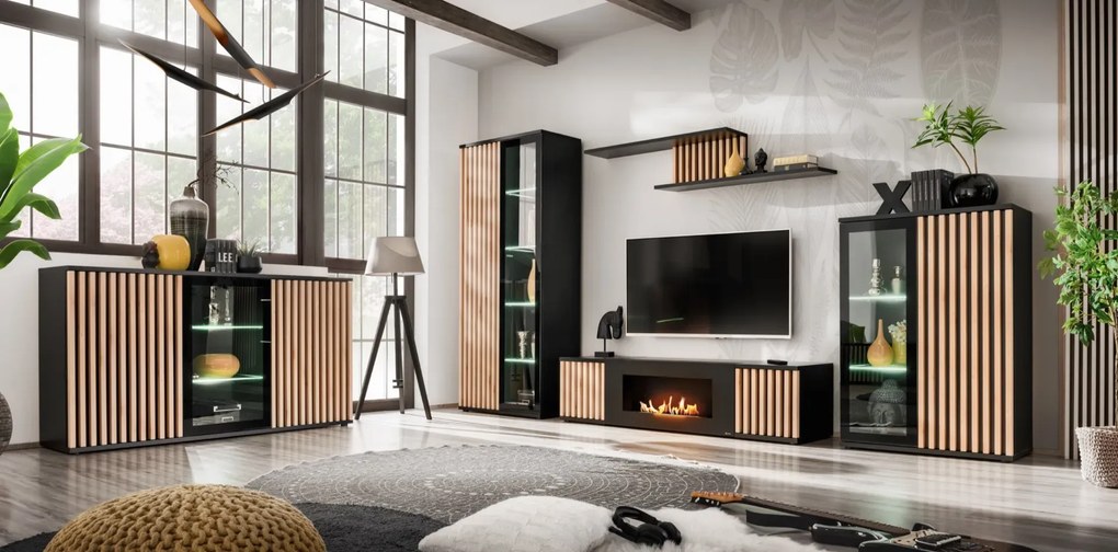 Szafka RTV CAMERON 160 hickory jackson/czarna z biokominkiem ASM Meble
