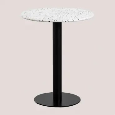 Okrągły Stolik Barowy Ø60 Cm Z Lastryko Dolce Terrazzo W Kolorze Kości Słoniowej - Czarny - Sklum