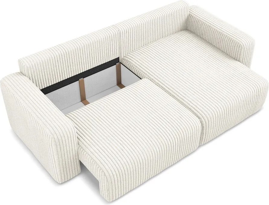 Kremowy sztruksowy rozkładany/ze schowkiem narożnik (prawostronny/z szezlongiem) Kona – Makamii