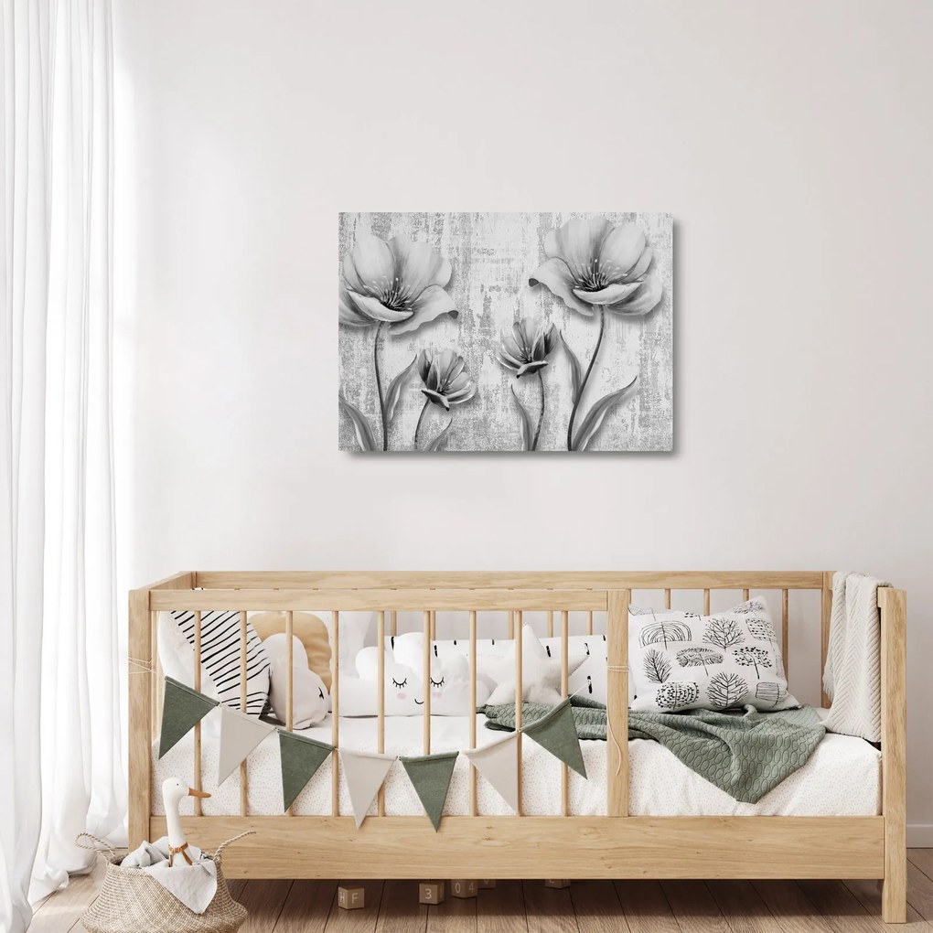 Obraz na szkle - Czarno-białe kwiaty na tle (70x50 cm)