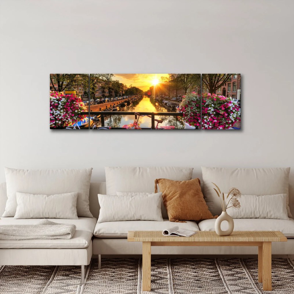 Obraz - Wschód słońca w Amsterdamie (170x50 cm)