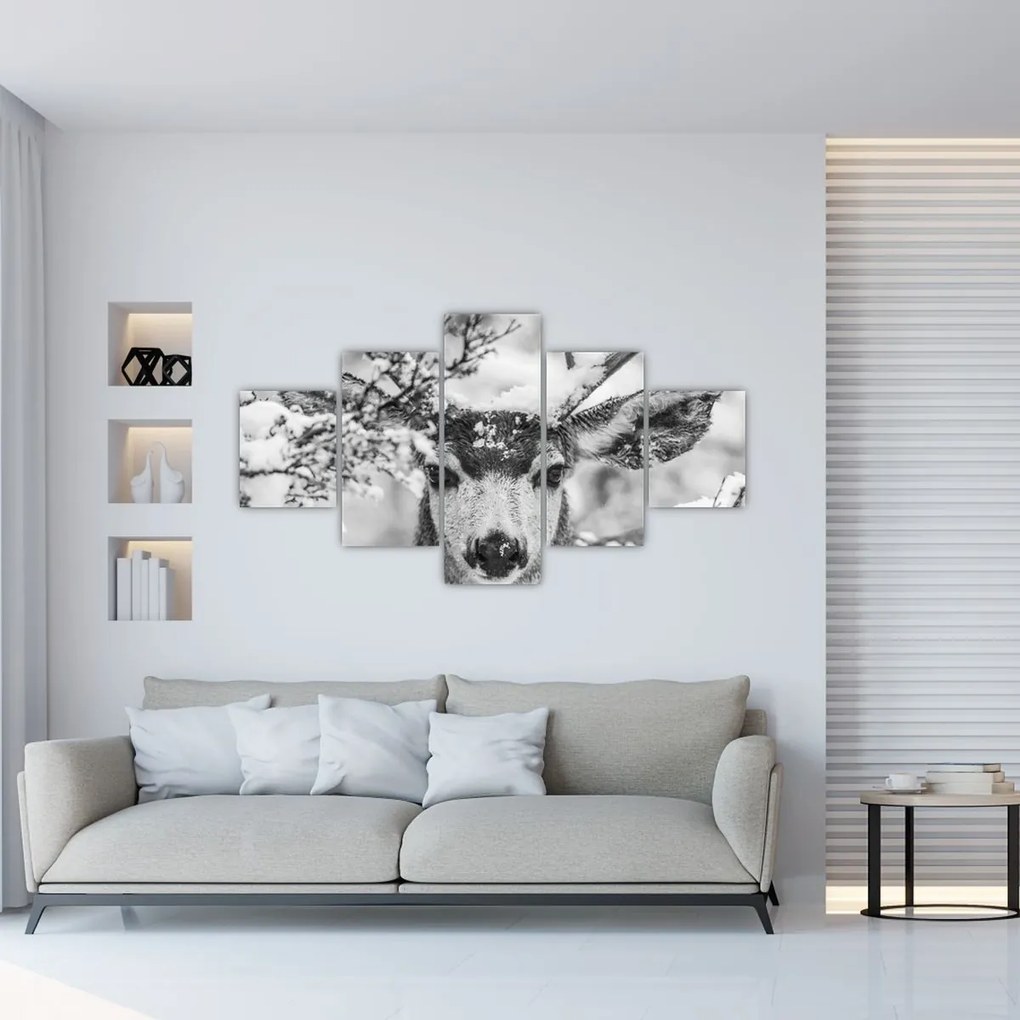 Obraz - Jeleń zimą (125x70 cm)