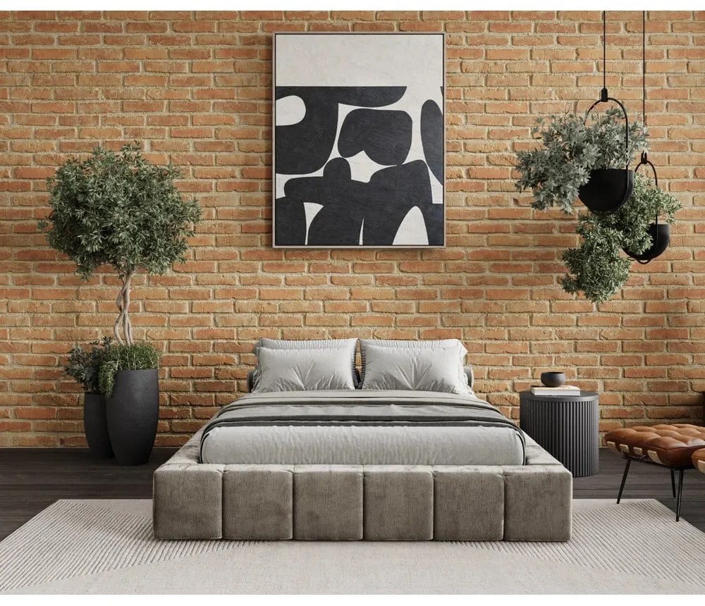 Beżowe tapicerowane łóżko dwuosobowe ze schowkiem i stelażem 160x200 cm Aruba L – Maison de Rêve