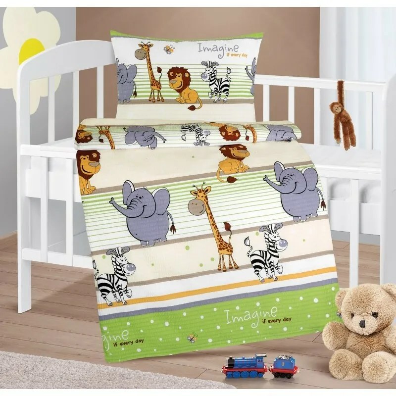 Bellatex Baby pościel z krepy Agata Safarizielona, 90 x 135 cm, 45 x 60 cm