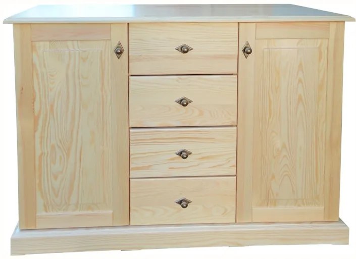 Komoda drewniana KDM-9a, 2 szafki i 4 szuflady, sosna