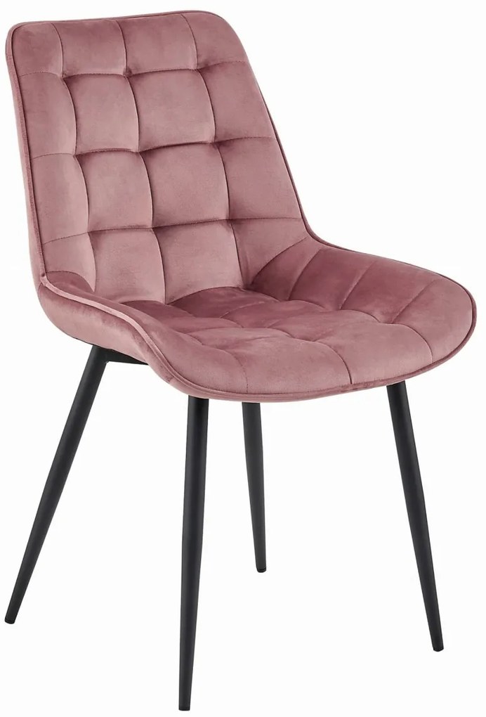 Krzesło aksamitne BERA ciemnoróżowe z czarnymi nogami