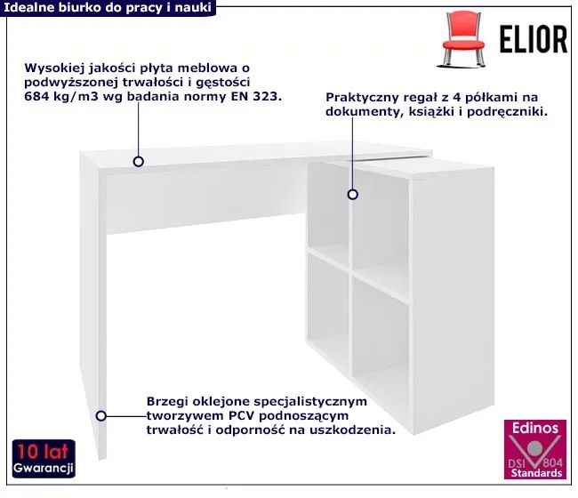 Białe narożne biurko komputerowe z regałem Savona 3X