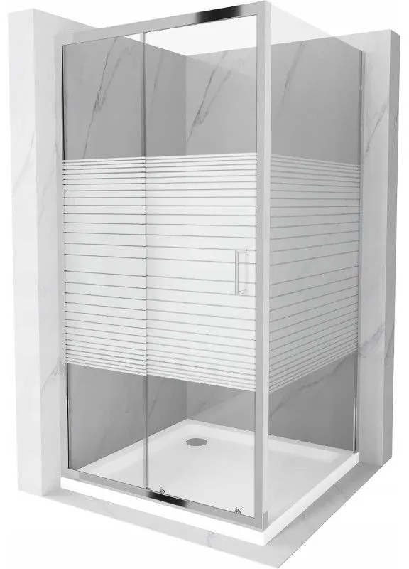 Mexen Apia kabina prysznicowa rozsuwana 90 x 90 cm, białe pasy, chrom + brodzik Flat - 840-090-090-01-20-4010