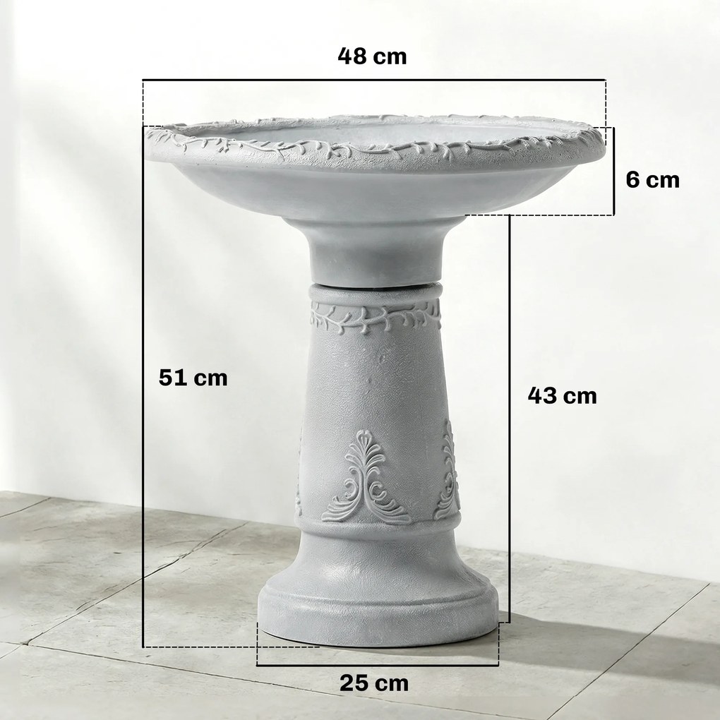Outsunny Poidło dla ptaków z żywicy, zewnętrzne, okrągłe, 51 cm, imitacja kamienia, stojący karmnik, szare | Aosom PL