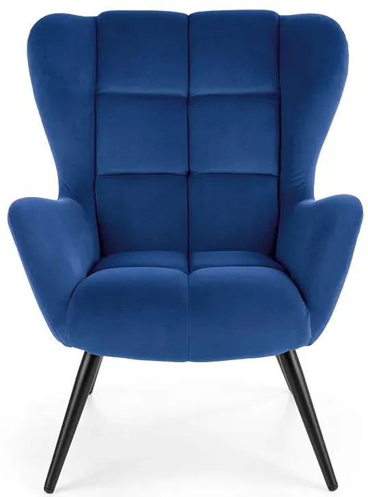Granatowy pikowany fotel uszak T9-L77