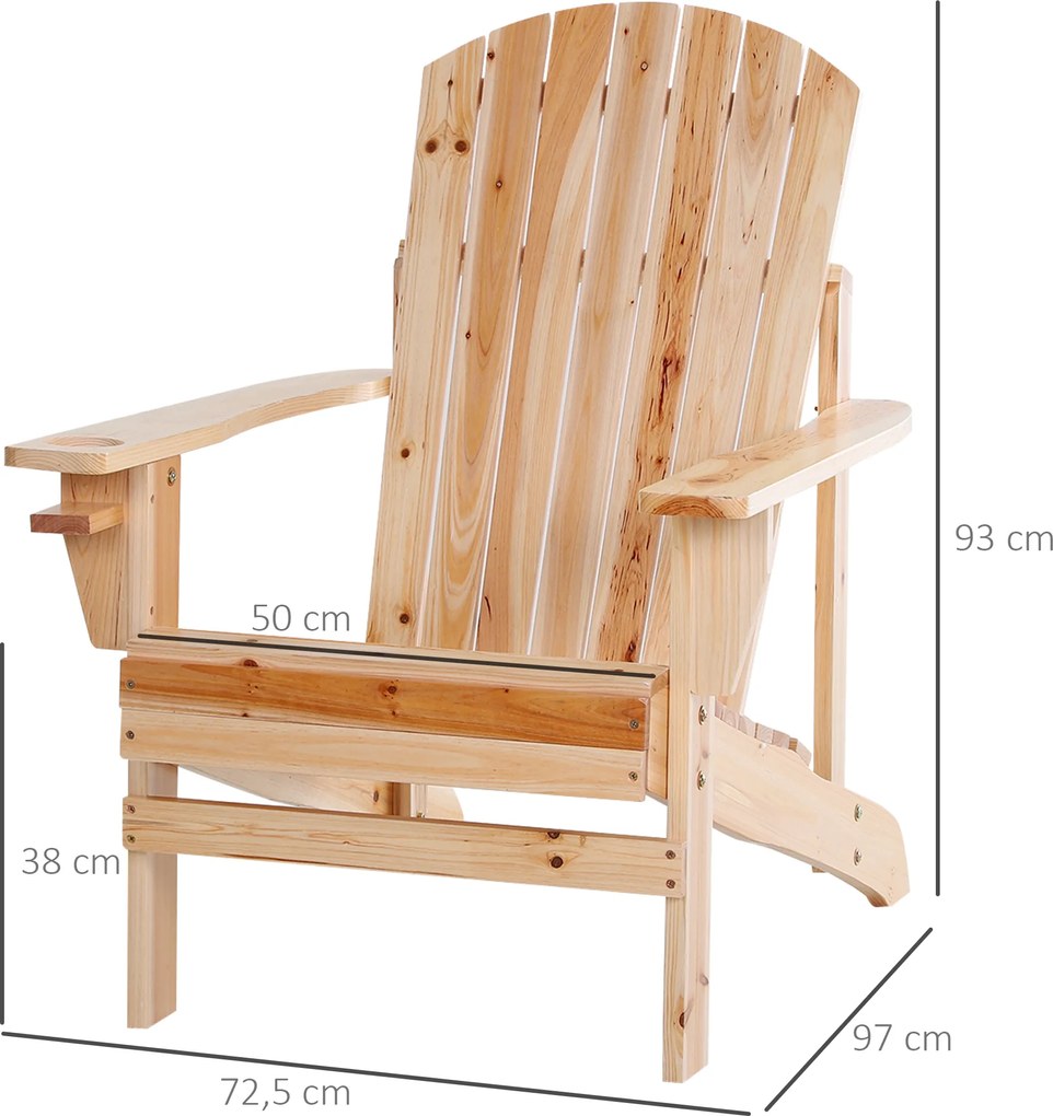 Outsunny krzesło ogrodowe Adirondack leżak ogrodowy mebel ogrodowy krzesło balkonowe, kolor: naturalny