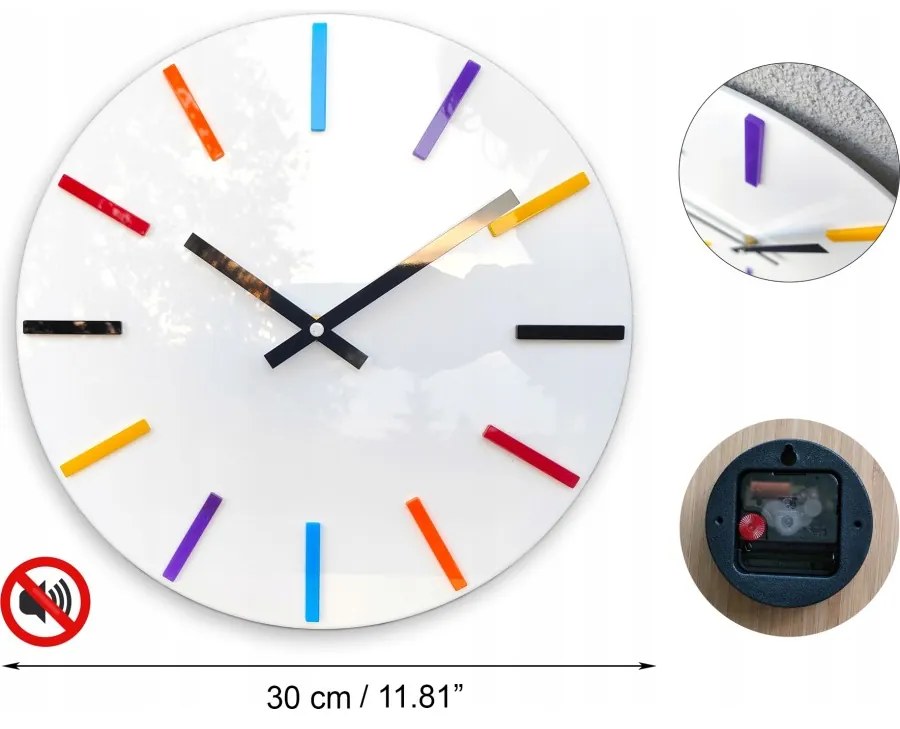 Zegar ścienny w stylu nowoczesnym akrylowy colorfull white okrągły kwarcowy