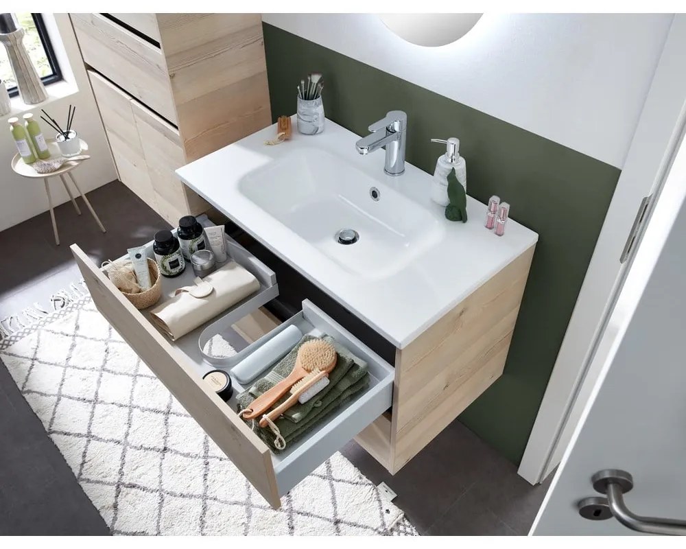 Wisząca szafka bez umywalki w dekorze sosny w naturalnym kolorze 51x80 cm Quickset 393 – Pelipal