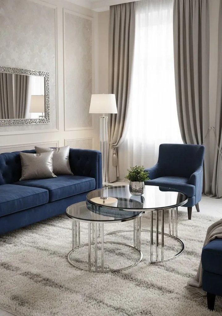 Zestaw srebrnych okrągłych stolików kawowych H2-R12