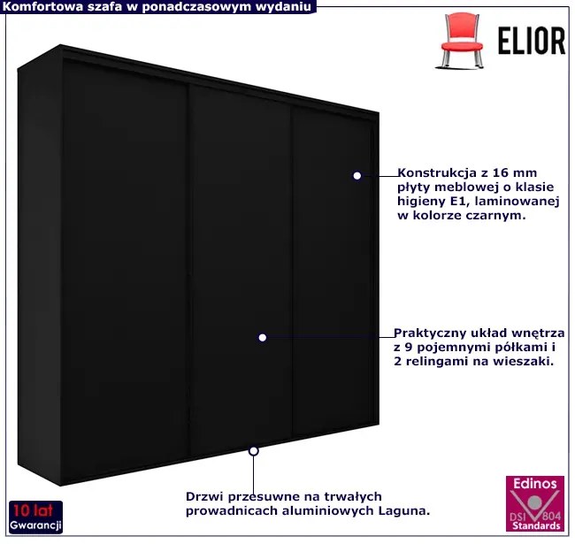 Czarna szafa przesuwna N7-B15