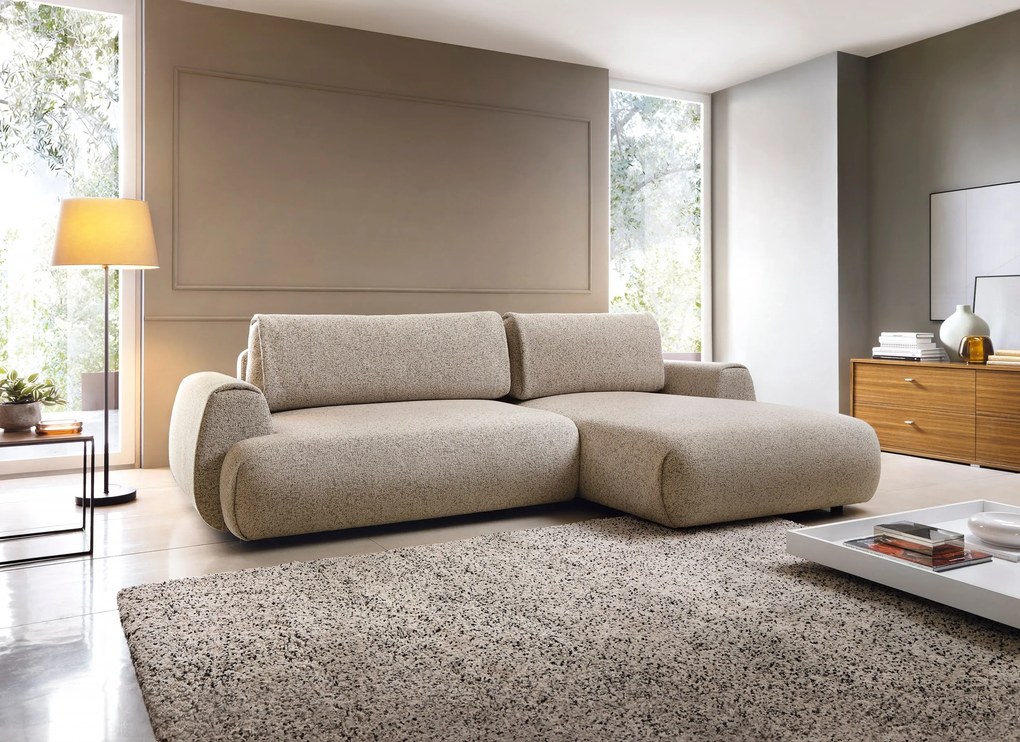 Masseno Narożnik ZEST z funkcją spania i pojemnikiem na pościel Narozniki L, Rozkładana sofa - Beżowy, PUENTE 16