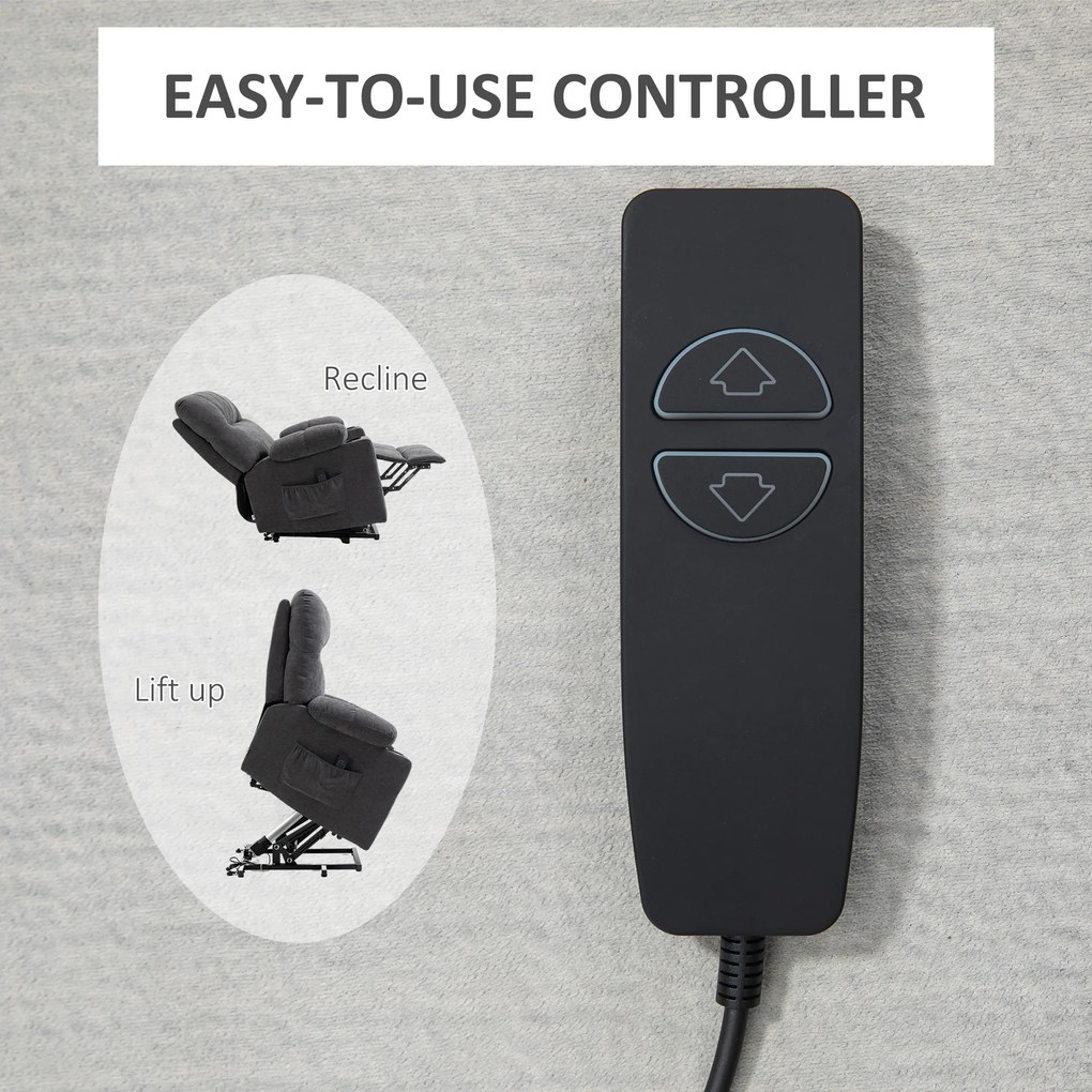 HOMCOM Fotel dla seniora z funkcją podnoszenia i leżenia z pilotem ciemnoszary 144 cm x 91 cm x 88 cm | Aosom PL