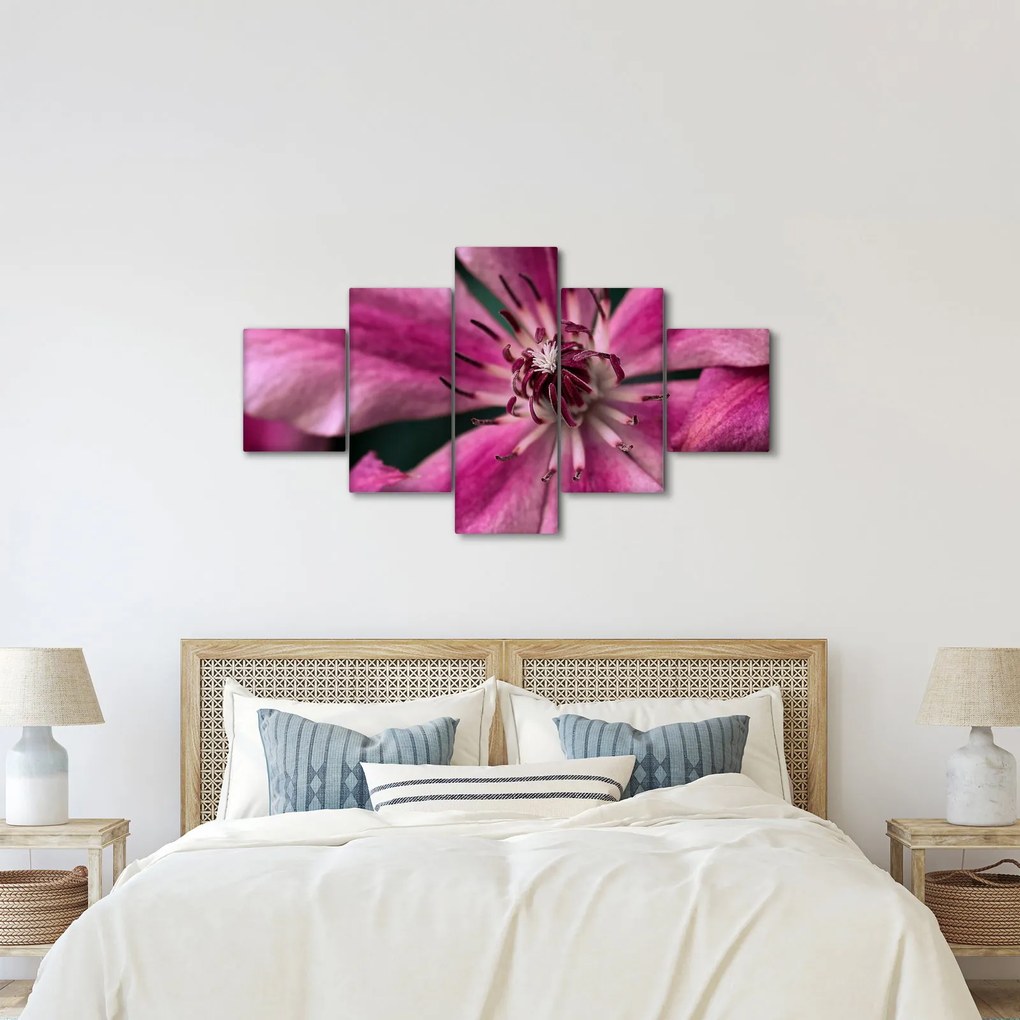 Obraz różowego kwiatu powojnika (125x70 cm)