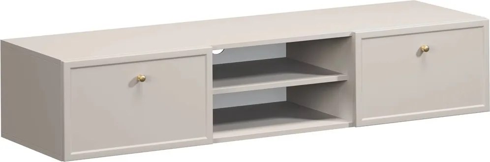 Szafka RTV wisząca Lorini 150 cm z szufladami - kaszmir / złote uchwyty