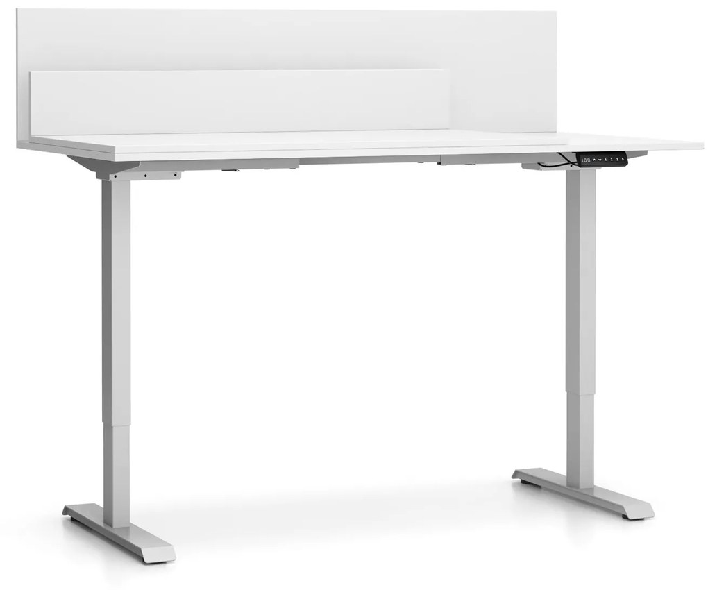 Biurko SINGLE LAYERS, przesuwny blat, z przegrodami, regulowane nogi, biały