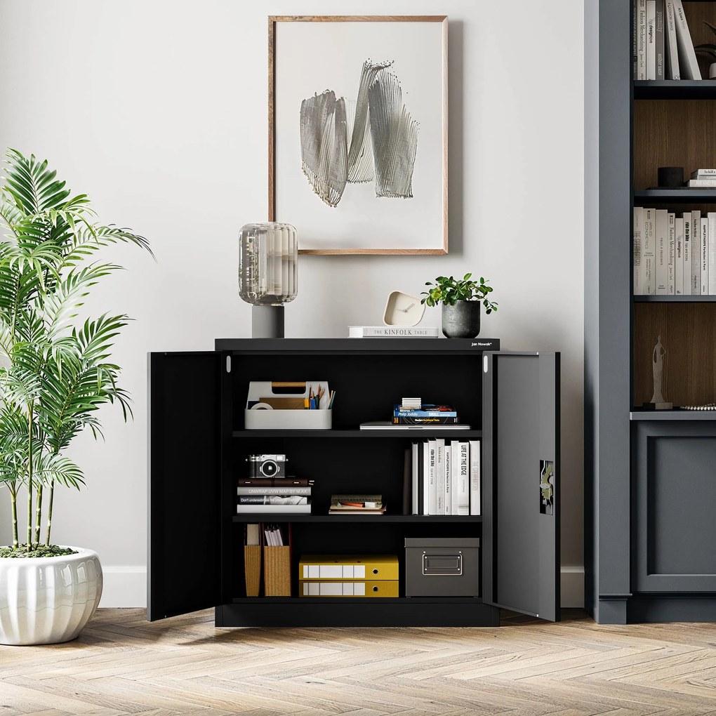 Metalowa szafka z drzwiami BEATA, 900 x 930 x 400 mm, czarna