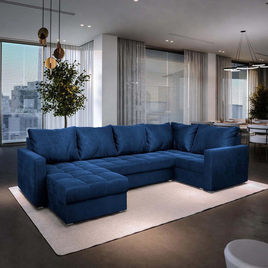 Masseno Narożnik LORIVO z funkcją spania i pojemnikiem na pościel Narozniki U, Rozkładana sofa - Niebieski, KRONOS 09