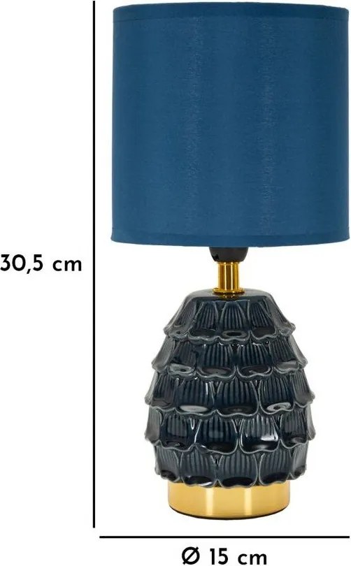 Niebieska lampa stołowa ceramiczna z tekstylnym kloszem (wysokość 30,5 cm) Pigny – Mauro Ferretti