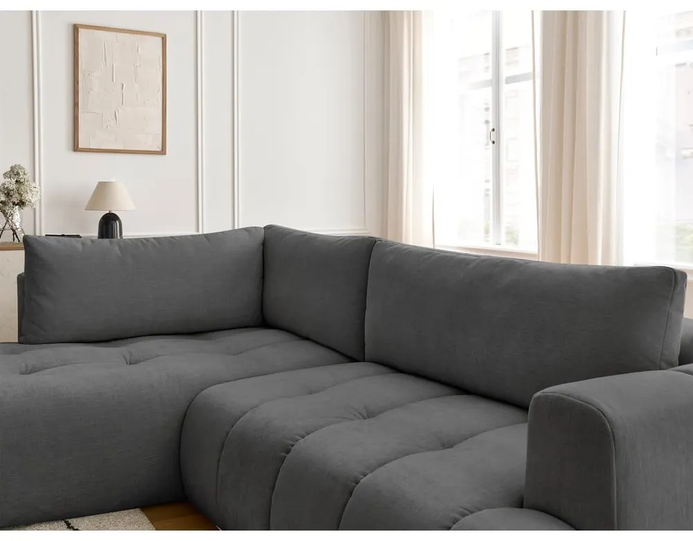Ciemnoszary rozkładany/ze schowkiem narożnik (lewostronny/w kształcie litery L) Fuji – Bobochic Paris
