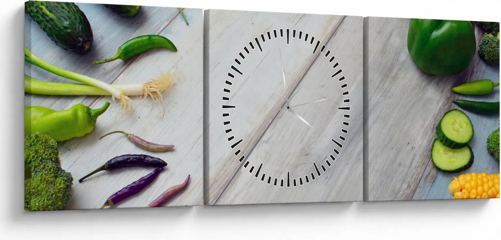 Obraz warzyw (z zegarem) (90x30 cm)
